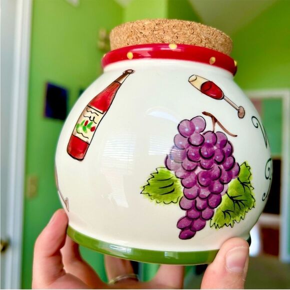 Vintage Ceramic Painted Corked Wine Fund Jar Home Decor Accent Display - Picture 2 of 9